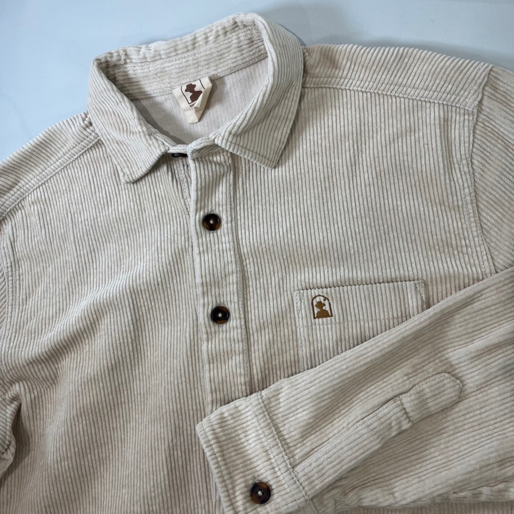 Dandy Del Mar Corduroy Button Up Shirt Mens Large Beige Ribbed Cotton Western